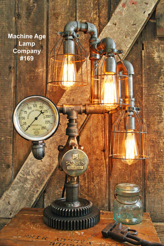 Steampunk Lamp, Antique Gear and Steam Gauge #169 MTO