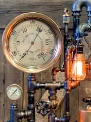 Steampunk Industrial / Antique Steam Gauge and Oiler / Gear / Dayton Ohio /  Lamp #2737