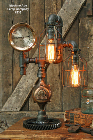 Steampunk Industrial Lamp, Steam Gauge #238 - SOLD