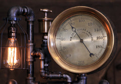 Steampunk Industrial / Steam Gauge Lamp / W.M. Bros Boiler / Mineapolis / Gear  /  Lamp #3557