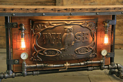 Steampunk Industrial / Antique Boiler door / Wise / Barn wood / Steam Gauge / Table #1587