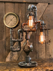 Steampunk Industrial / 6" Steam Gauge / Gear  / Gear Base / Lamp #3118