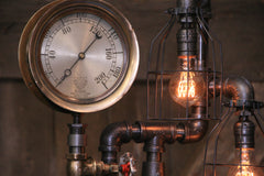 Steampunk Industrial / Antique Steam Gauge Lamp / Tractor Gear / Lamp #4036