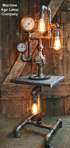 Steampunk Diamond Plate Industrial Lamp Table Stand Floor 2