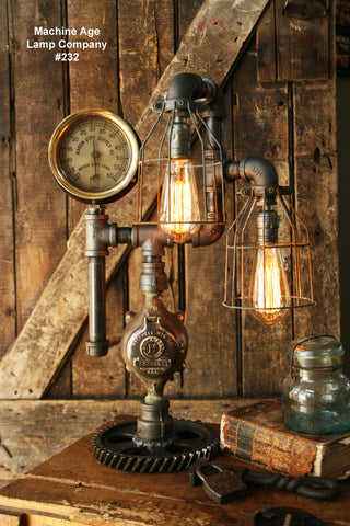 Steampunk Industrial Lamp, Steam Gauge, Train #232 - SOLD
