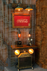 Steampunk Industrial Wall Sconce / Antique Coke Cola Sign  / Lamp #3312