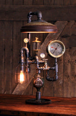 Steampunk Industrial / Antique Chicken Feeder Shade / Steam Gauge / L:amp #3587
