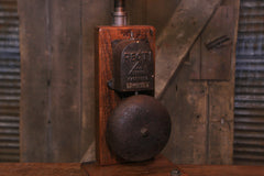 Steampunk Antique / Machine Age Lamp / Barnwood / Alarm bell / Green Shade / Lamp #3900
