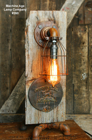 Steampunk Industrial Lamp, Barn Wood Re-Claimed John Deere Farm- #260 - SOLD