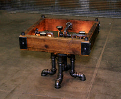 Steampunk Antique Industrial / Coffee Table / Barn Wood / Steam Gauge  #2718