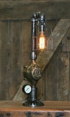 Steampunk Industrial Lamp / Antique Brass Meter and Gauge / Lamp #2542