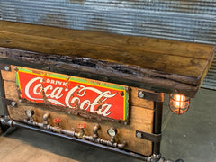 Steampunk Industrial / Antique 1920's Coke Sign / Steam Gauge / Barn Wood / table #2676
