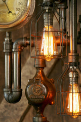 Steampunk Lamp, Antique Steam Gauge and Gear Base #572 - SOLD