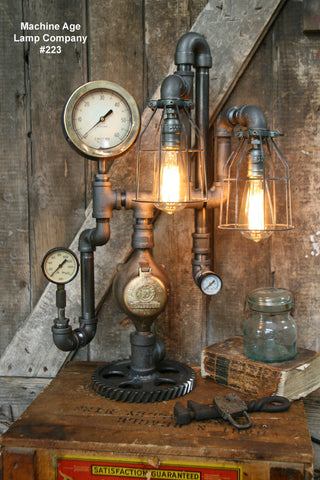 Steampunk Lamp, Steam Gauge and Gear Base #223 - SOLD
