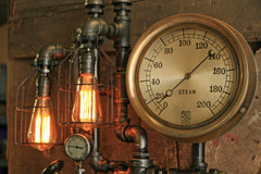 Steampunk Industrial / Vintage Brass Steam Oiler / Steam Gauge / Gear / Lamp #1686