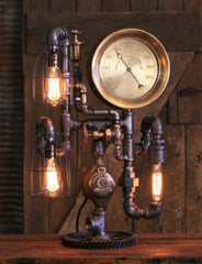 Steampunk Industrial / Steam Gauge Lamp / W.M. Bros Boiler / Mineapolis / Gear  /  Lamp #3557