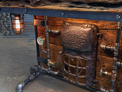 Steampunk Industrial Table / Antique Barn Wood / Furnace Door / Hallway Sofa Table #3037
