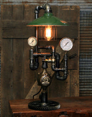Steampunk Industrial Lamp / Antique Steam Gauge / Antique Service Station Shade / Gear / Lamp #4014
