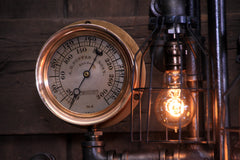Steampunk Industrial / Antique Steam Gauge Lamp / Boston / Tractor Gear   / Lamp #3630