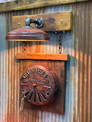Steampunk Industrial / Grinnell Fire Alarm  / Wall Sconce / Barnwood  / Fireman / Lamp #3306