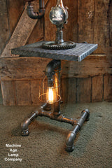 Steampunk Diamond Plate Industrial Lamp Table Stand Floor 2