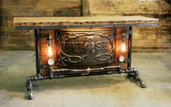 Steampunk Industrial / Antique Boiler door / Wise / Barn wood / Steam Gauge / Table #1587