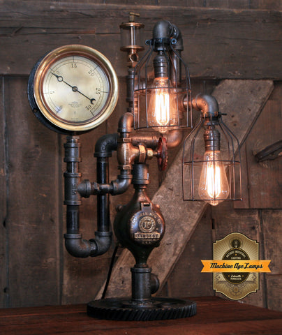 Steampunk Industrial / Steam Gauge Lamp / Gear / Lamp #3861