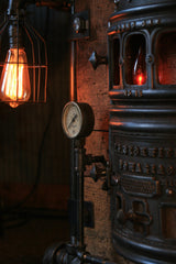 Antique Steampunk Industrial Boiler Door Table Stand, Reclaimed Wood Top - #1005