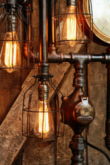 Steampunk Lamp, Antique Steam Gauge and Gear Base #441 - SOLD