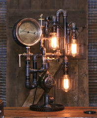 Steampunk Industrial / Steam Gauge Lamp  / Gear  /  Lamp #3603