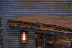 Steampunk Industrial Table / Antique Barn Wood / Furnace Door / Hallway Sofa Table #3037