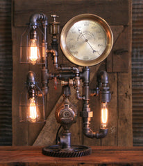Steampunk Industrial / Steam Gauge Lamp / W.M. Bros Boiler / Mineapolis / Gear  /  Lamp #3557