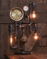 Steampunk Industrial / Steam Gauge Lamp  / Webster NJ / Gear  /  Lamp #3629