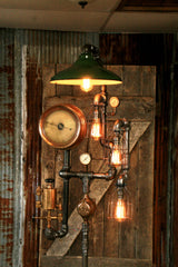 Steampunk Industrial Floor Lamp, Steam Gauge - #748