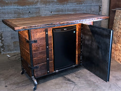 Steampunk Industrial Refrigerator Bar / Barnwood  / Hostess Stand / Automotive / Large 8' Table / Carroll Shelby / #3930