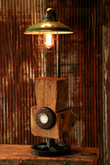 Steampunk Industrial Vintage Cabin Wood and Gear Lamp, Light , #669 - SOLD