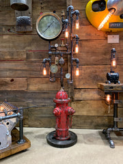 Steampunk Industrial Fire Hydrant, Steam Gauge Floor Lamp #2456
