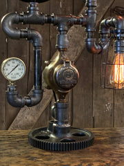 Steampunk Industrial / Machine Age Lamp / Antique Steam Gauge  / Lamp #3102