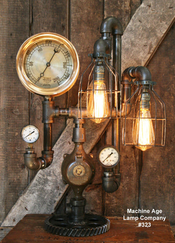 Steampunk Industrial Lamp, Steam Gauge  #323