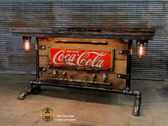 Steampunk Industrial / Antique 1920's Coke Sign / Steam Gauge / Barn Wood / table #2676