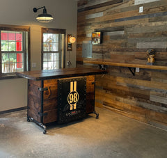 Steampunk Industrial Refrigerator Bar / Barnwood  / Hostess Stand / Large 8' Table / Carroll Shelby / #3410