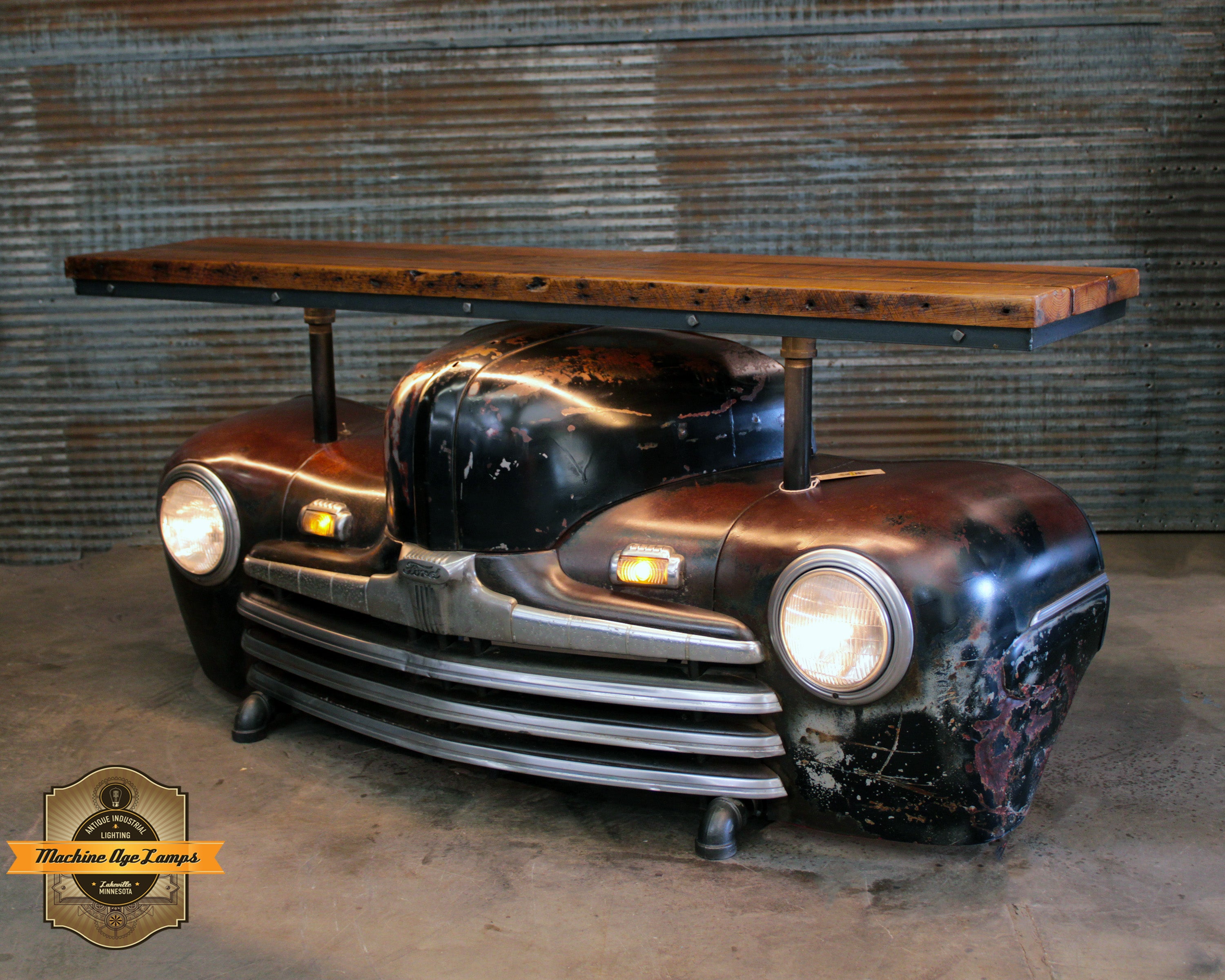 Steampunk Industrial / Ford 1946 / Bar / Barn Wood Top / Automotive / Table #4447