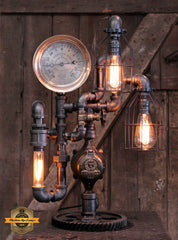Steampunk Industrial / Steam Gauge Lamp  / Webster NJ / Gear  /  Lamp #4598