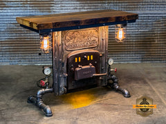 Steampunk Industrial Table / Pub, sofa console / Antique Boiler/ Furnace Door / Minneapolis / Barnwood / Table #4272 sold
