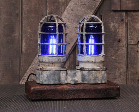 Steampunk Industrial Lamp / Antique Explosion Proof Light / Blue / Gear / Lamp #4707