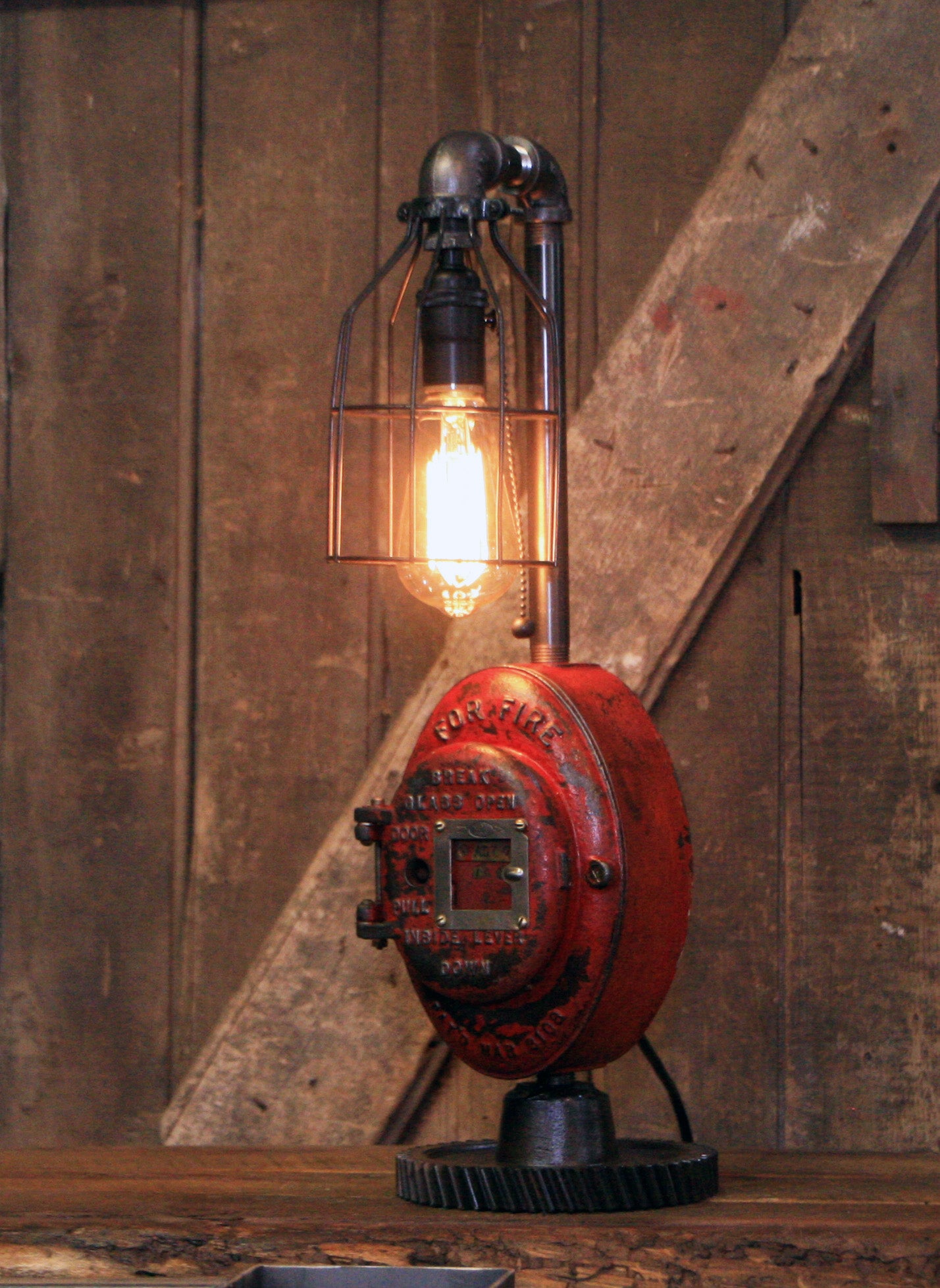 Steampunk Industrial / Fire Alarm Switch / Gear Base / ADT / Fireman / #4249