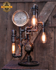 Steampunk Industrial / Steam Gauge Lamp  / Webster NJ / Gear  /  Lamp #4598