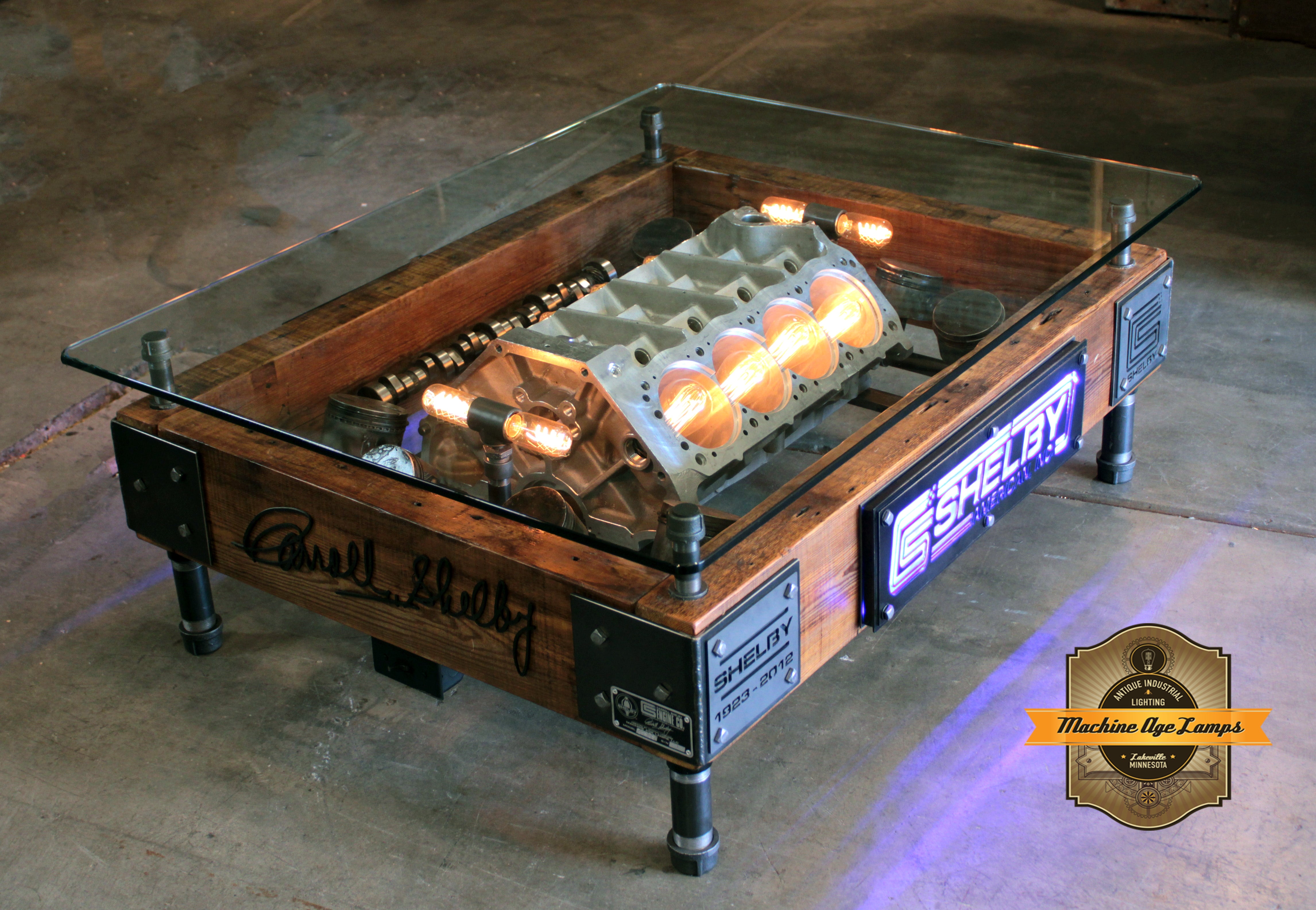 Steampunk Industrial Carroll Shelby 289 Engine Coffee Table #4572