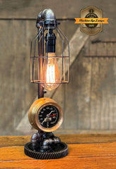 Steampunk Industrial Lamp / Antique Submarine Trim Tank Gauge / Nautical / Gear / Lamp #4264