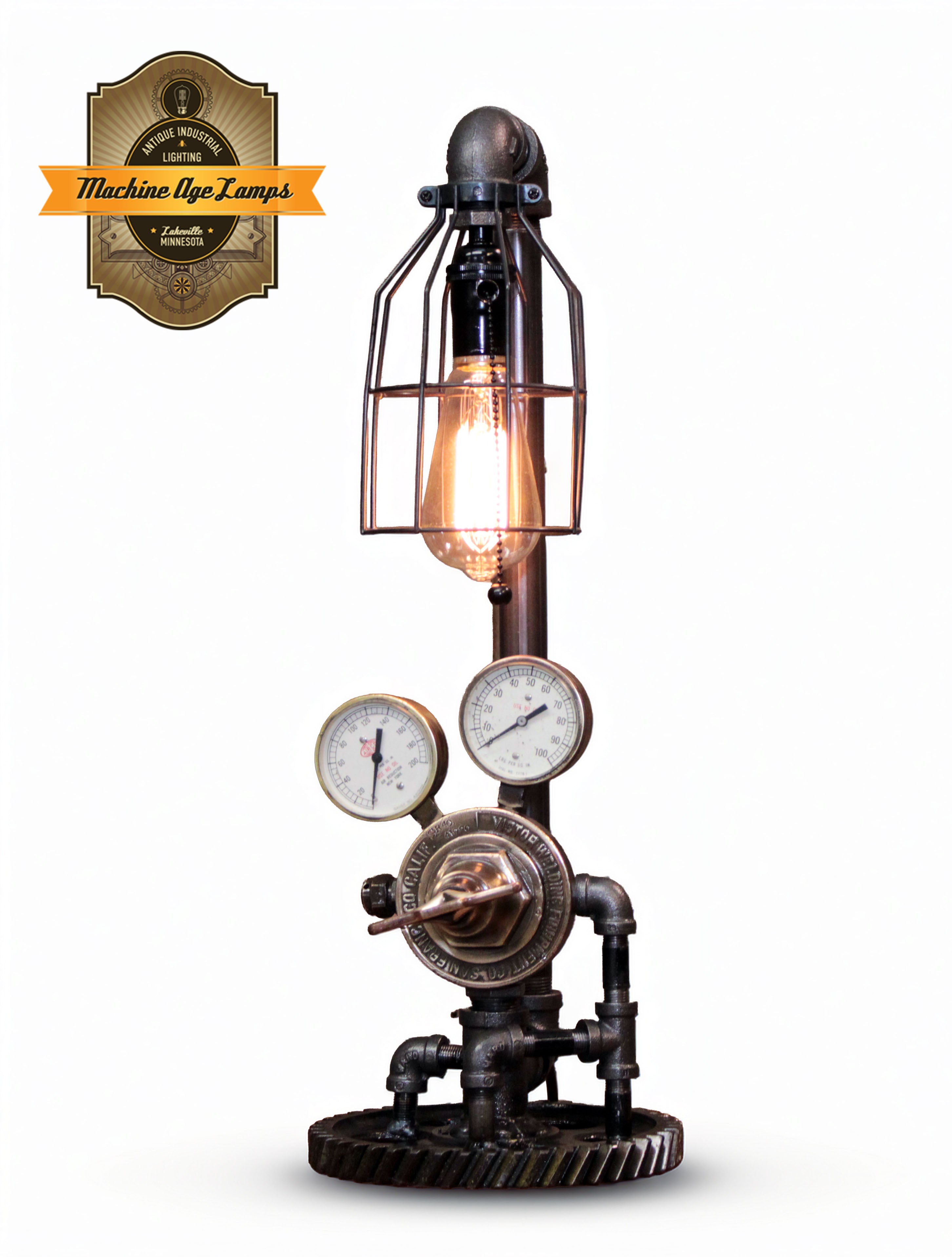 Steampunk Industrial Lamp / Antique Welding Regulator / Gear / New York / Lamp #4511